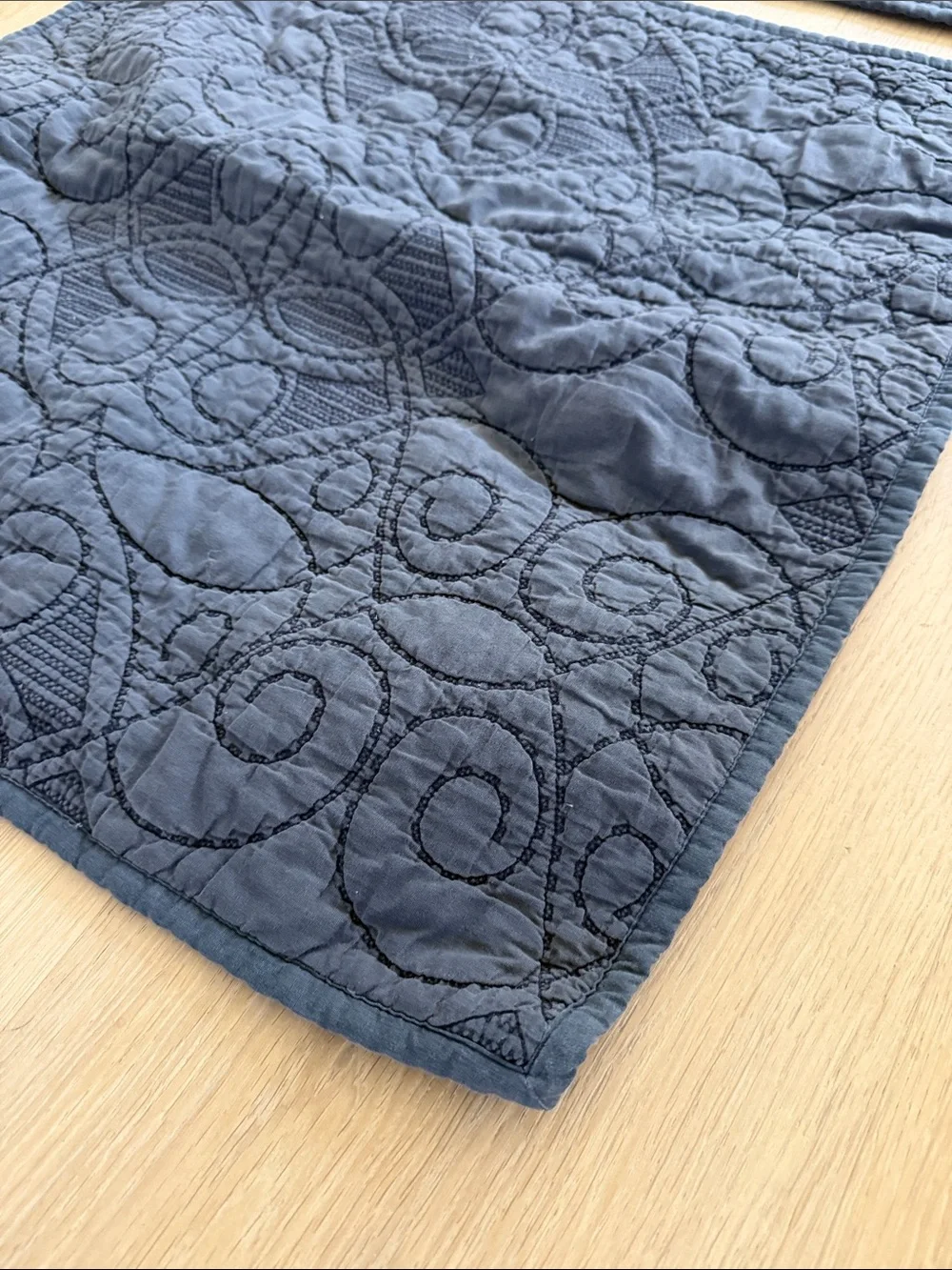 Pottery Barn Quilted Square Euro Shams (2) in Denim Blue Color 100% Cotton